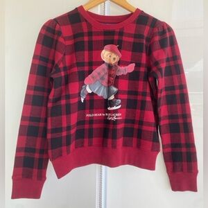 NWT Polo Ralph Lauren Junior Girls Large 12-14 Plaid Polo Bear Fleece Sweatshirt